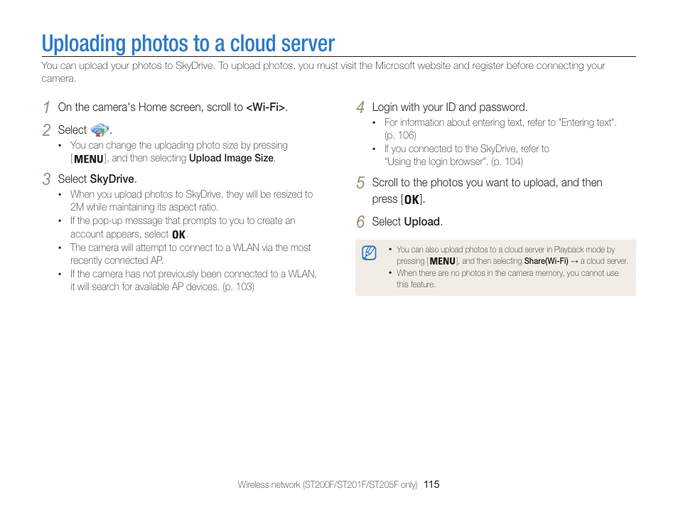 Uploading photos to a cloud server | Samsung EC-ST200FBPBCA User Manual | Page 116 / 163