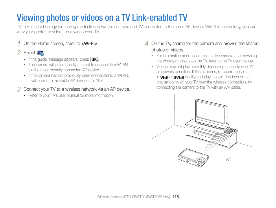 Viewing photos or videos on a tv link-enabled tv | Samsung EC-ST200FBPBCA User Manual | Page 119 / 163