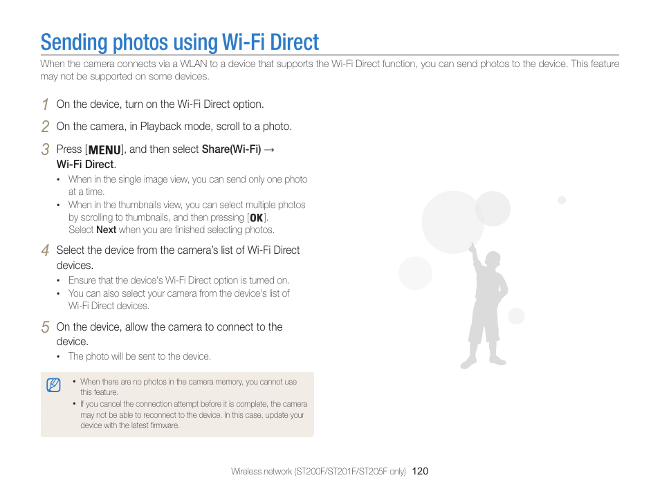Sending photos using wi-fi direct | Samsung EC-ST200FBPBCA User Manual | Page 121 / 163
