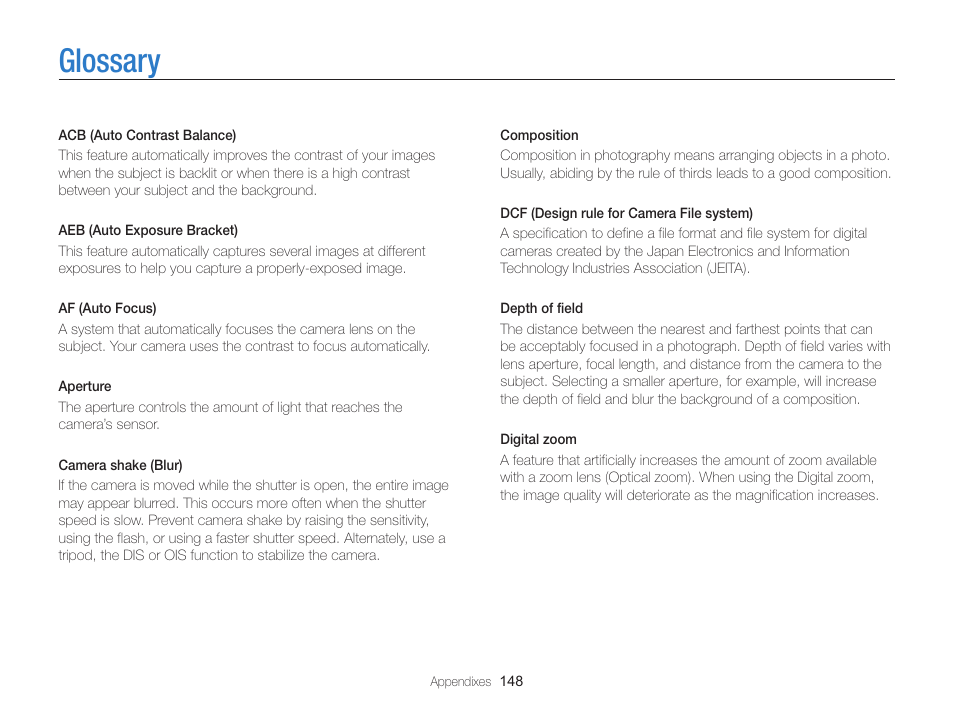 Glossary | Samsung EC-ST200FBPBCA User Manual | Page 149 / 163