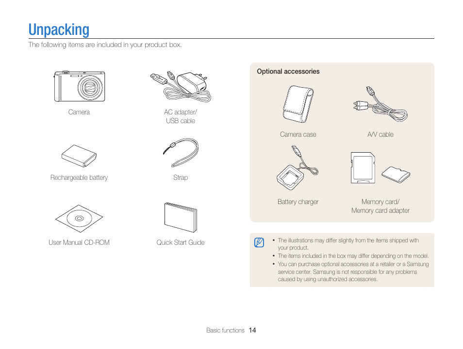 Unpacking | Samsung EC-ST200FBPBCA User Manual | Page 15 / 163