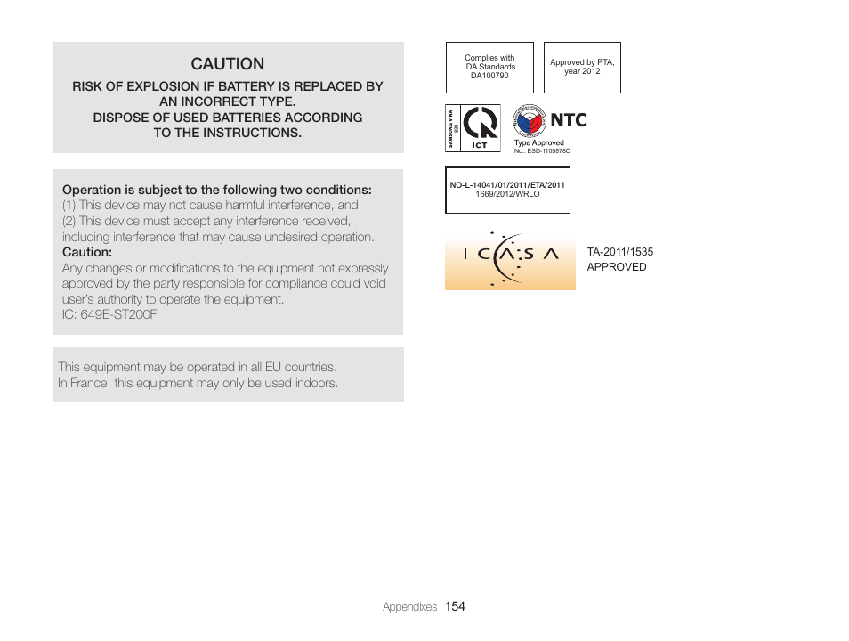 Caution | Samsung EC-ST200FBPBCA User Manual | Page 155 / 163