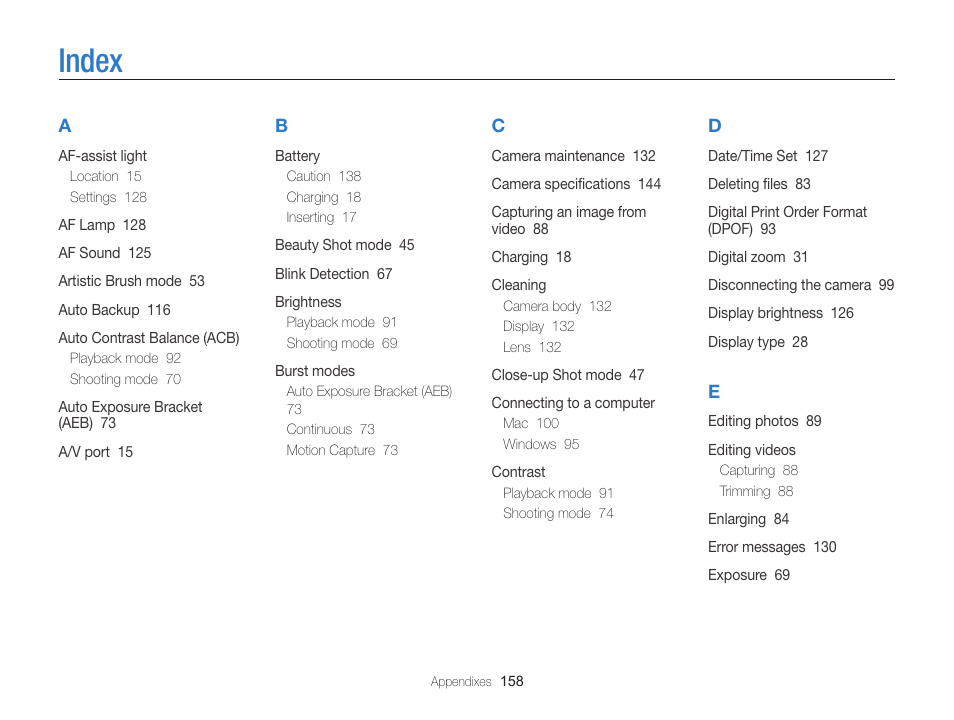 Index | Samsung EC-ST200FBPBCA User Manual | Page 159 / 163