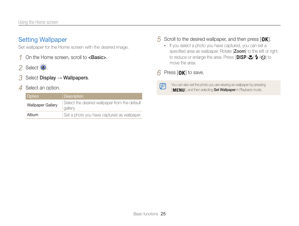 Setting wallpaper, Setting wallpaper ………………………… 25 | Samsung EC-ST200FBPBCA User Manual | Page 26 / 163