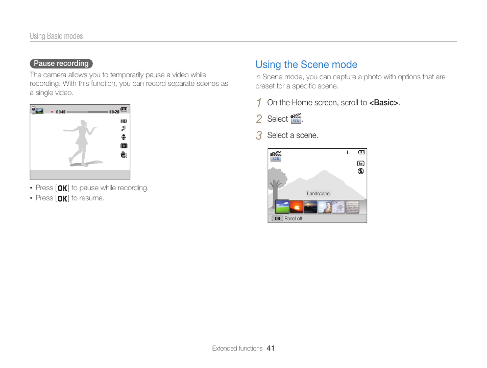Using the scene mode, In scene mode. (p. 41), Using the scene mode …………………… 41 | Samsung EC-ST200FBPBCA User Manual | Page 42 / 163