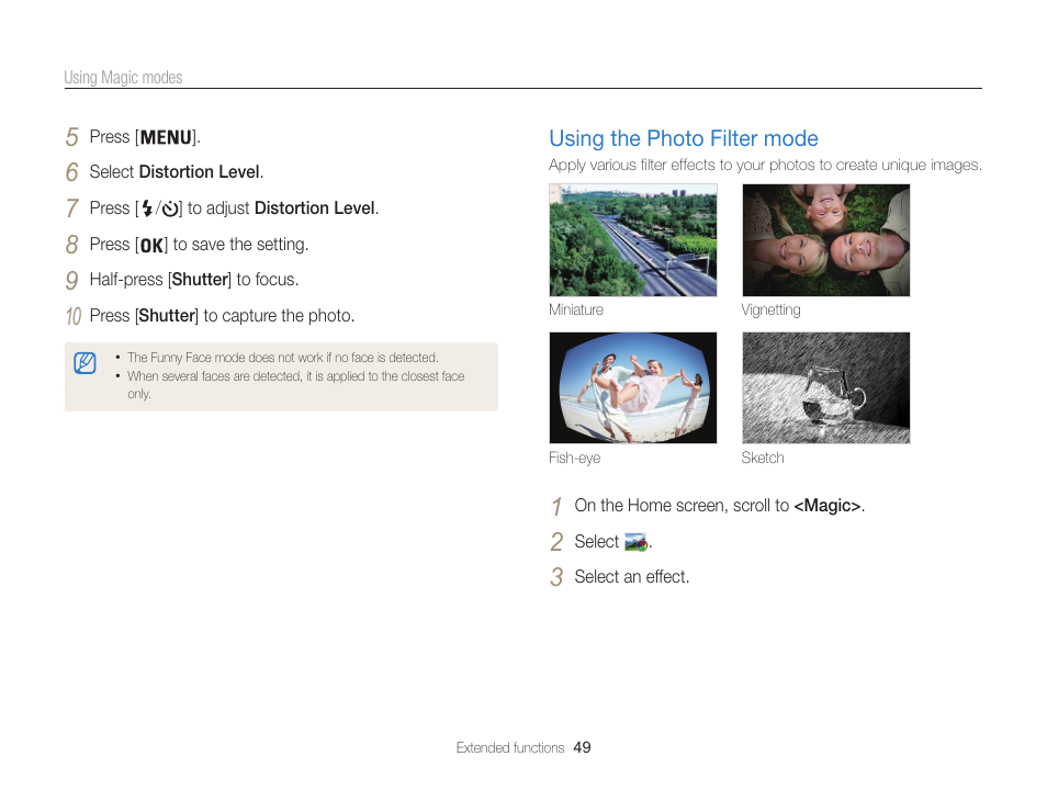 Using the photo filter mode, Using the photo filter mode ……………… 49 | Samsung EC-ST200FBPBCA User Manual | Page 50 / 163