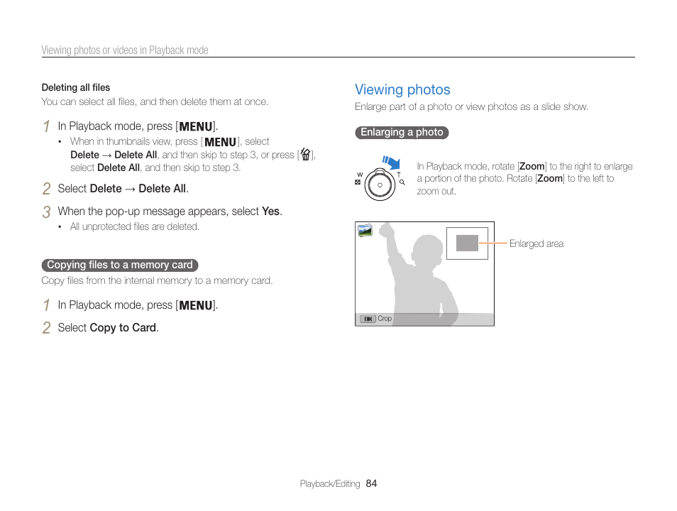 Viewing photos, Viewing photos …………………………… 84 | Samsung EC-ST200FBPBCA User Manual | Page 85 / 163