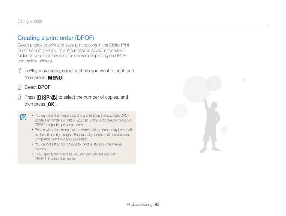 Creating a print order (dpof), Creating a print order (dpof) …………… 93 | Samsung EC-ST200FBPBCA User Manual | Page 94 / 163