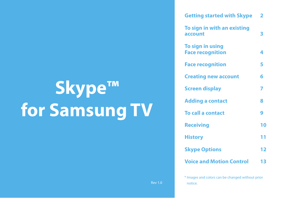 Samsung Skype for Samsung TV User Manual | 13 pages