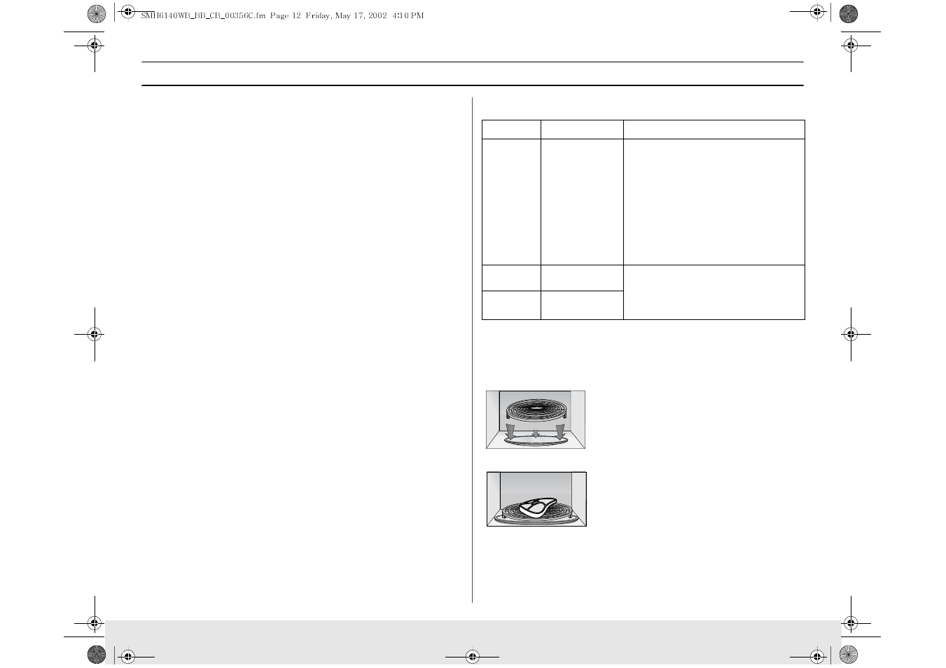 Operation reheating automatically, Setting up the defrost rack | Samsung SMH6140WB-XAA User Manual | Page 12 / 32