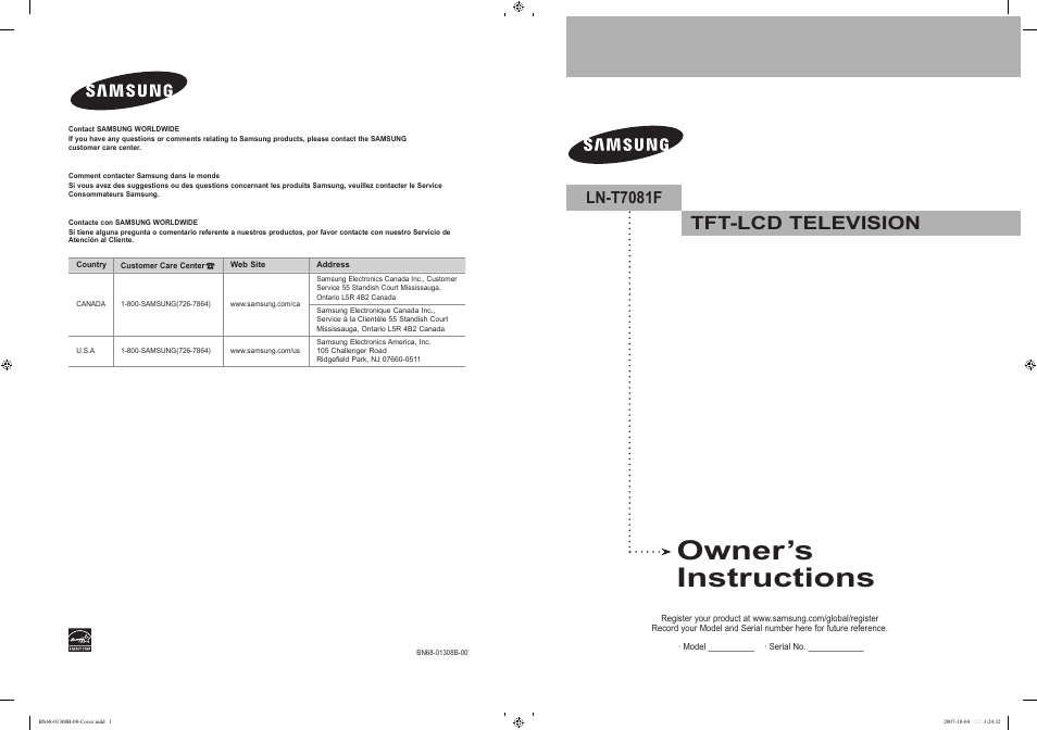 Samsung LNT7081FX-XAA User Manual | 266 pages