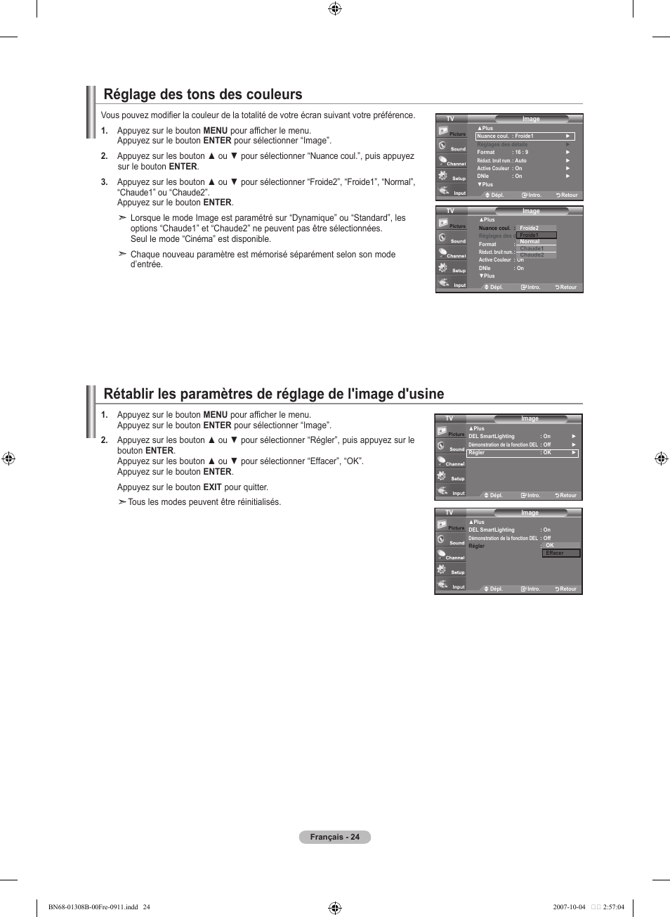 Réglage des tons des couleurs | Samsung LNT7081FX-XAA User Manual | Page 114 / 266
