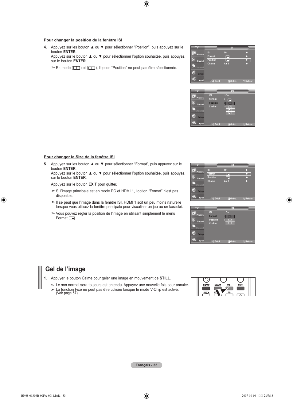 Gel de l’image | Samsung LNT7081FX-XAA User Manual | Page 123 / 266
