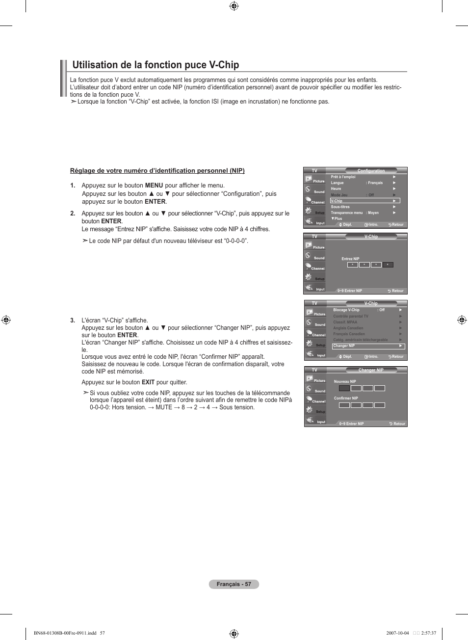 Utilisation de la fonction puce v-chip | Samsung LNT7081FX-XAA User Manual | Page 147 / 266