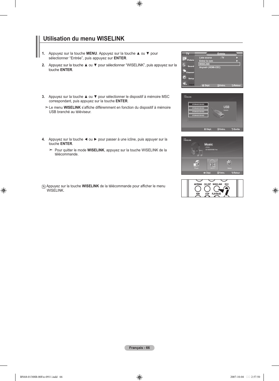 Utilisation du menu wiselink | Samsung LNT7081FX-XAA User Manual | Page 156 / 266