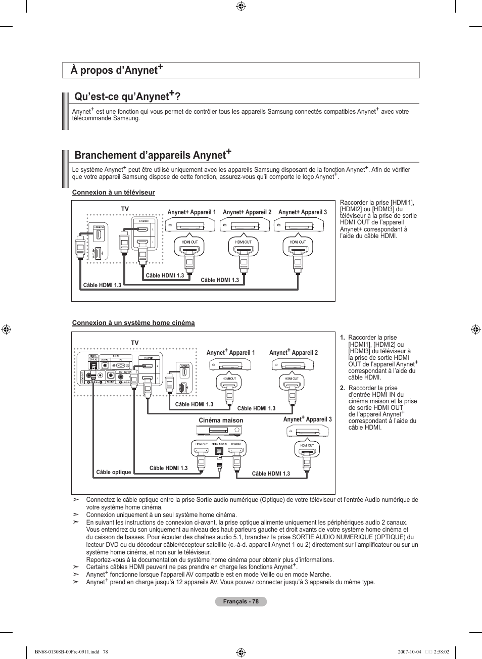 Qu’est-ce qu’anynet, Branchement d’appareils anynet, À propos d’anynet | Samsung LNT7081FX-XAA User Manual | Page 168 / 266