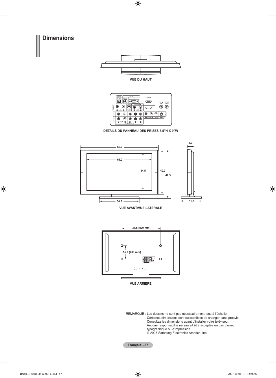 Dimensions | Samsung LNT7081FX-XAA User Manual | Page 177 / 266