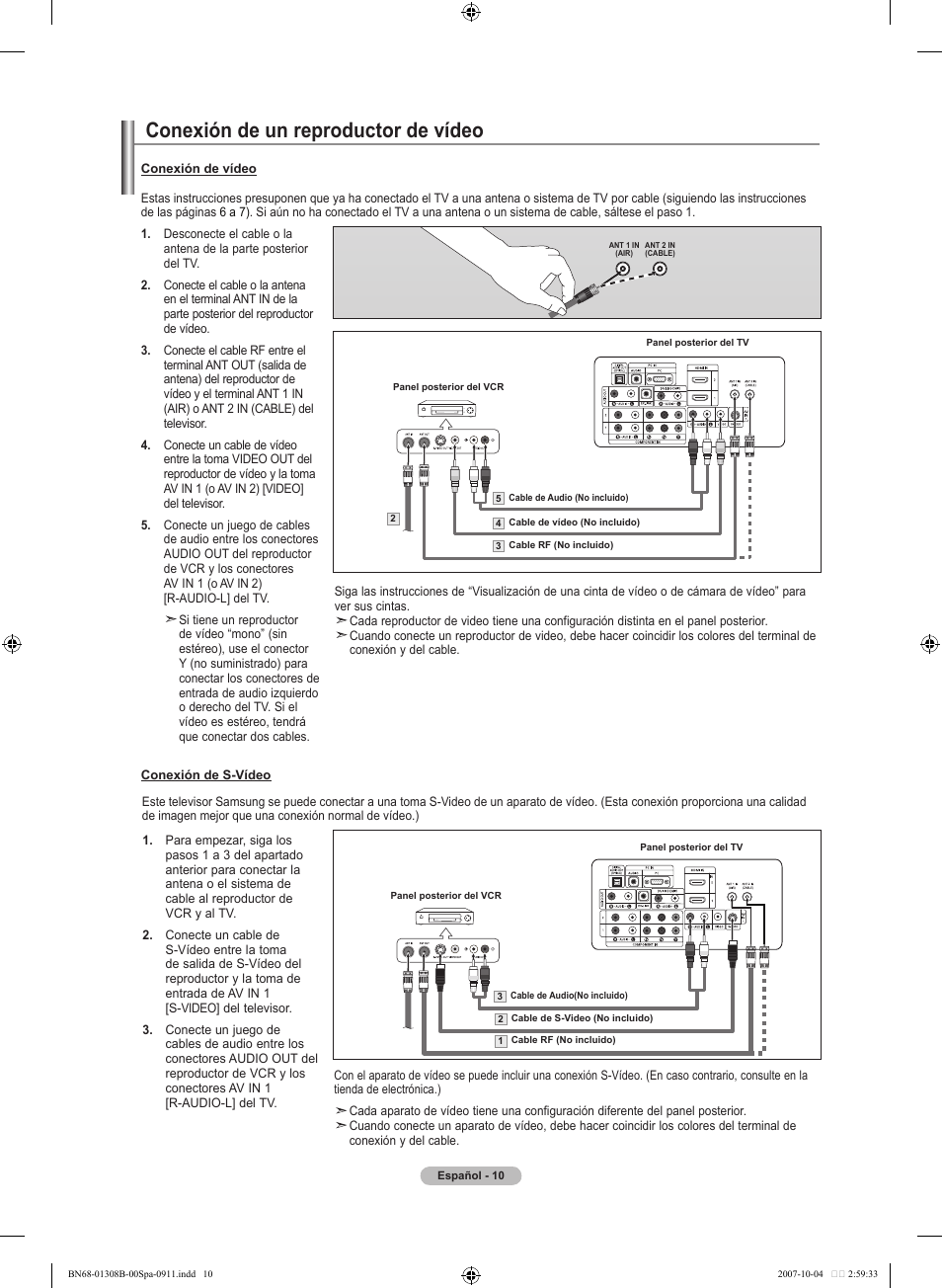 Conexión de un reproductor de vídeo | Samsung LNT7081FX-XAA User Manual | Page 188 / 266