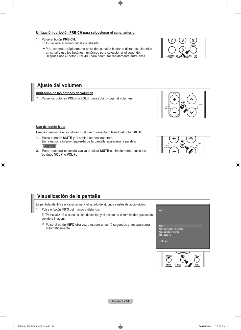 Ajuste del volumen, Visualización de la pantalla | Samsung LNT7081FX-XAA User Manual | Page 192 / 266