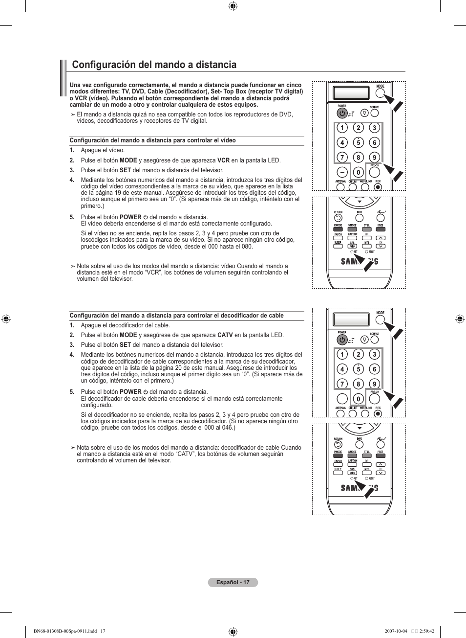 Configuración del mando a distancia | Samsung LNT7081FX-XAA User Manual | Page 195 / 266
