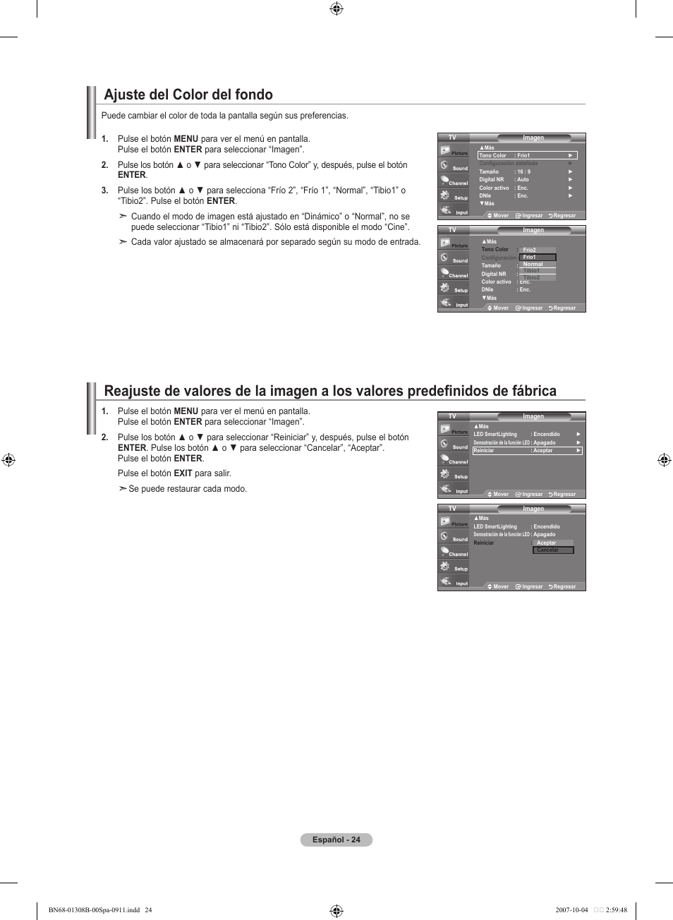 Ajuste del color del fondo | Samsung LNT7081FX-XAA User Manual | Page 202 / 266