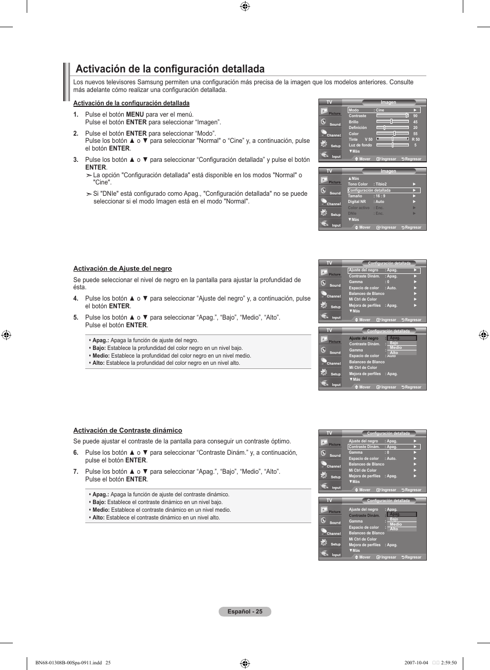 Activación de la configuración detallada | Samsung LNT7081FX-XAA User Manual | Page 203 / 266