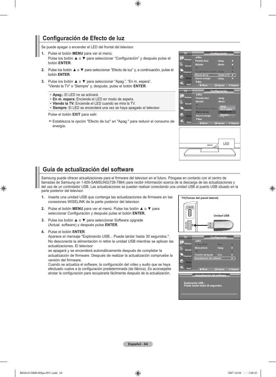 Guía de actualización del software, Configuración de efecto de luz | Samsung LNT7081FX-XAA User Manual | Page 242 / 266