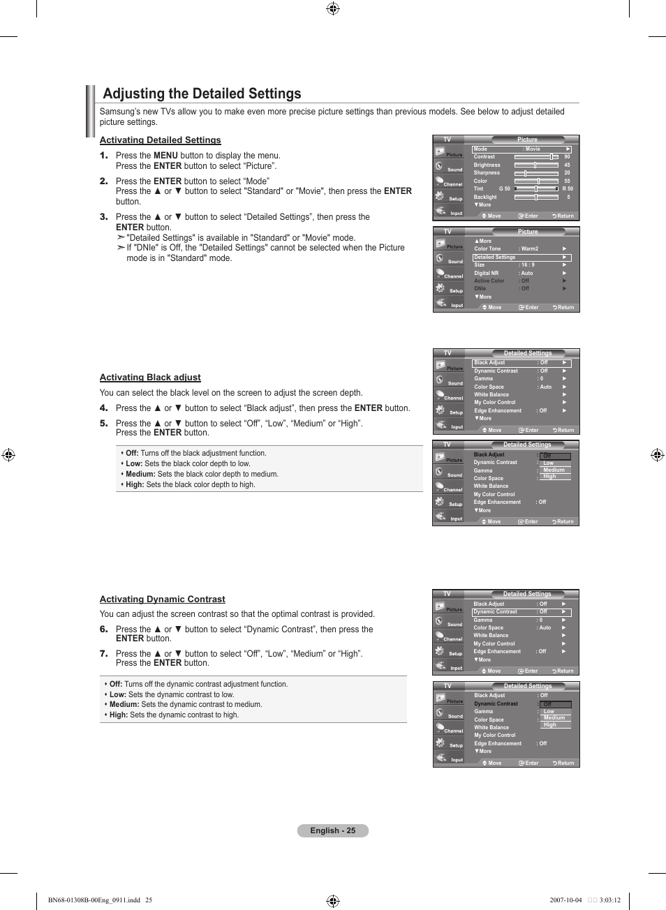 Adjusting the detailed settings | Samsung LNT7081FX-XAA User Manual | Page 27 / 266