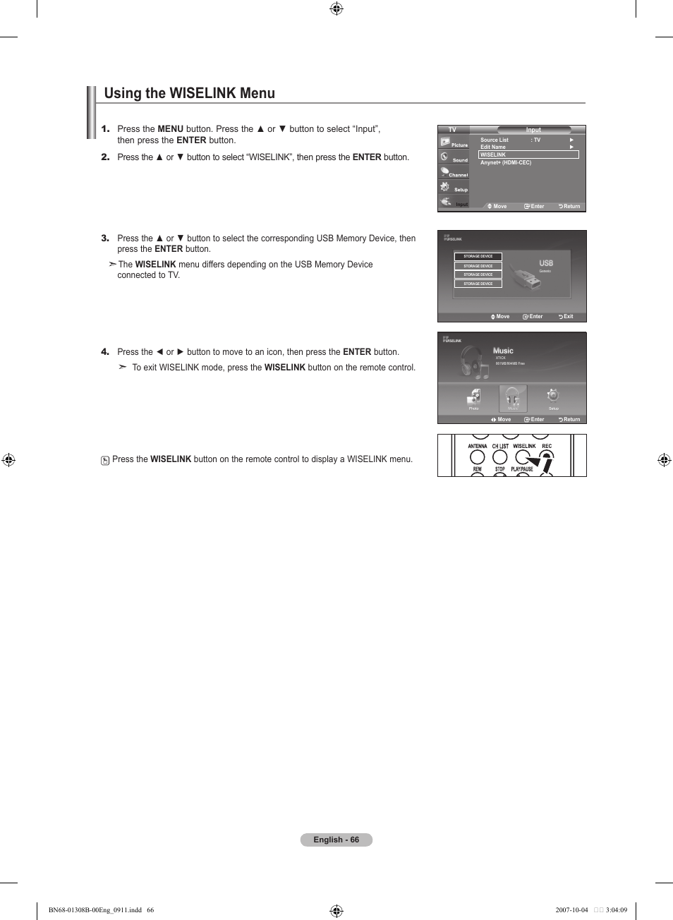 Using the wiselink menu | Samsung LNT7081FX-XAA User Manual | Page 68 / 266