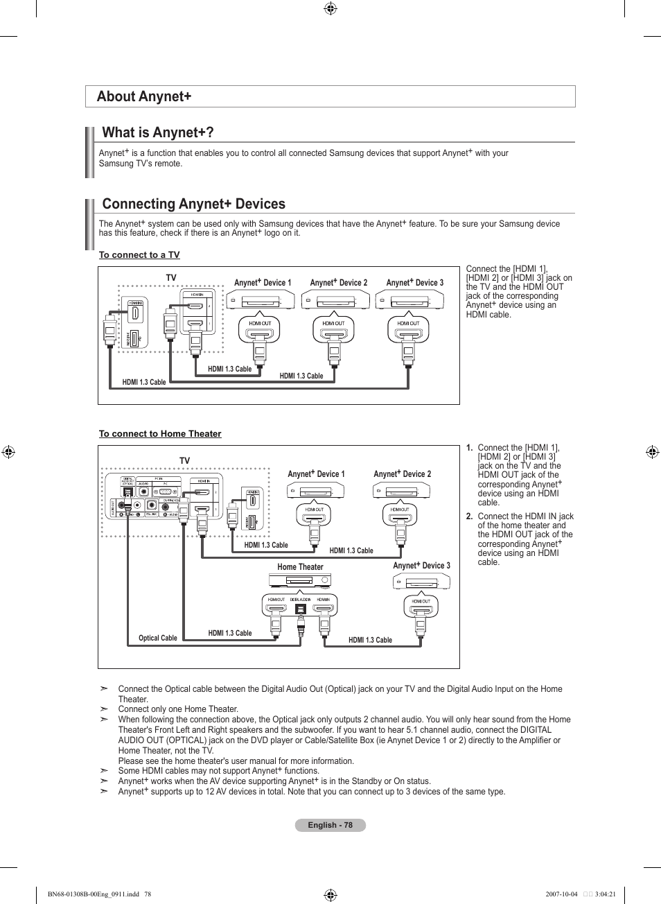About anynet, What is anynet, Connecting anynet+ devices | Samsung LNT7081FX-XAA User Manual | Page 80 / 266