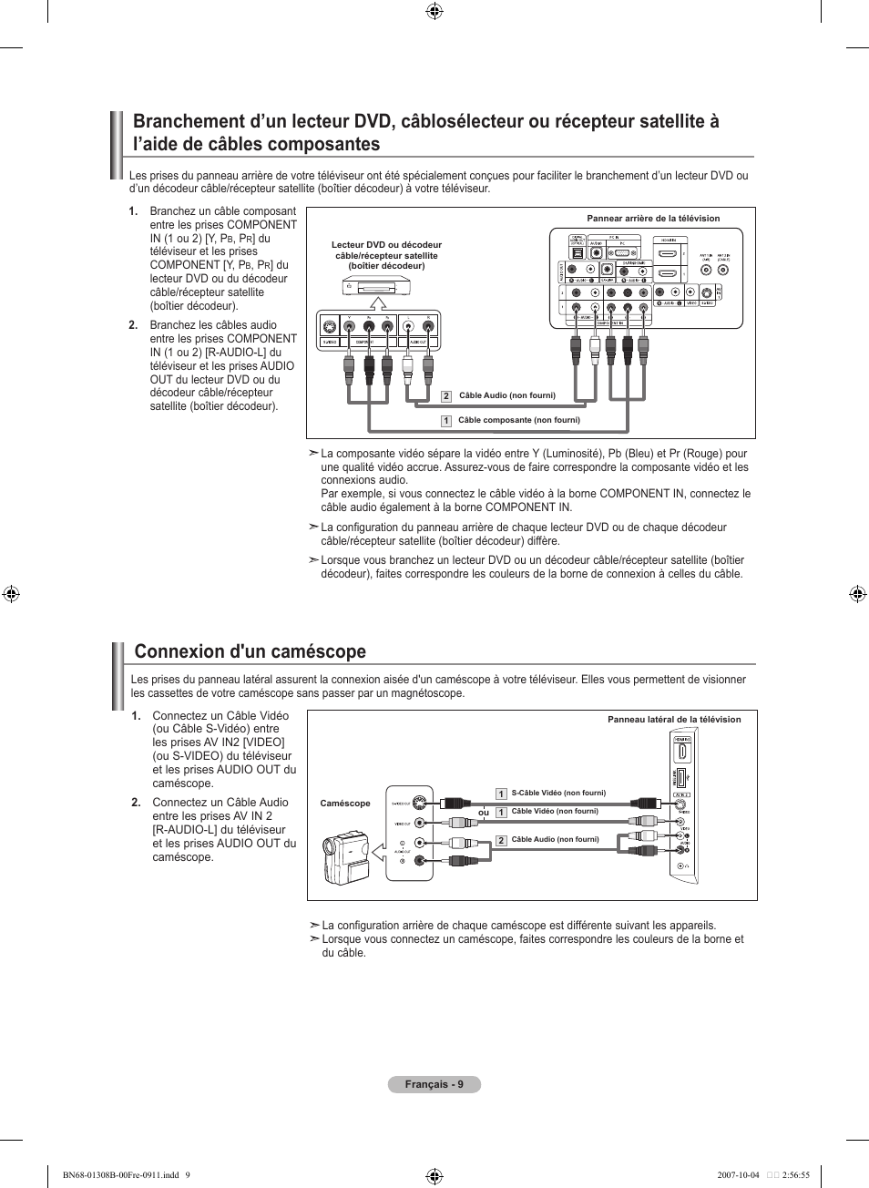 Connexion d'un caméscope | Samsung LNT7081FX-XAA User Manual | Page 99 / 266