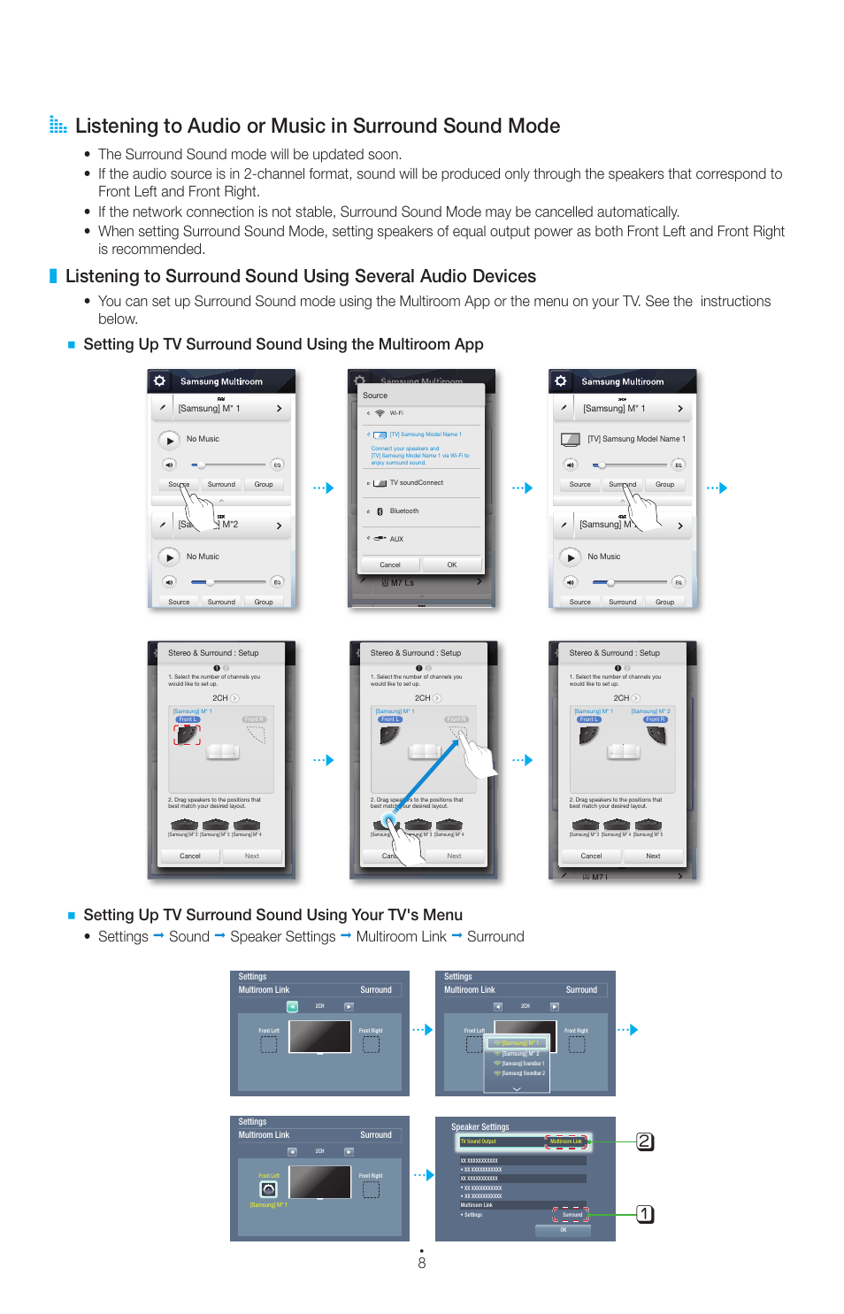 Setting up tv surround sound using your tv's menu | Samsung Multiroom Link (User Manual) User Manual | Page 8 / 9