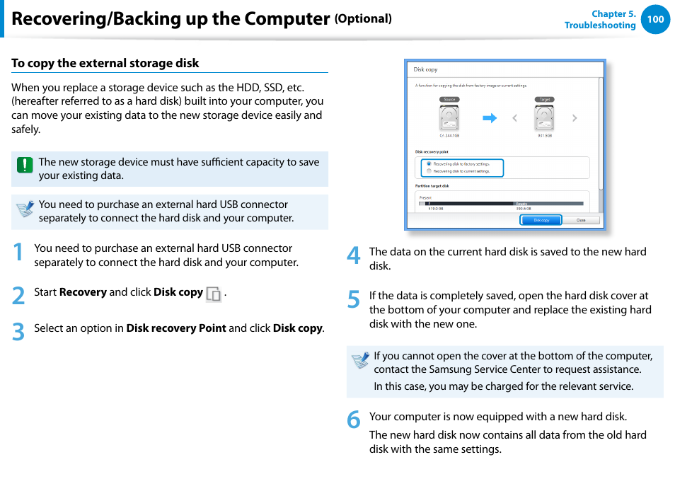 Recovering/backing up the computer | Samsung NP900X4D-A04US User Manual | Page 101 / 138
