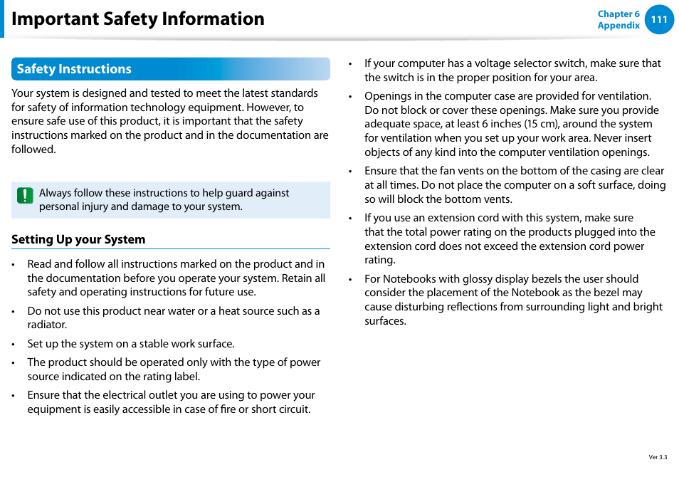 Important safety information | Samsung NP900X4D-A04US User Manual | Page 112 / 138