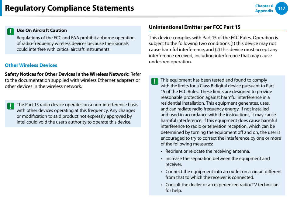 Regulatory compliance statements | Samsung NP900X4D-A04US User Manual | Page 118 / 138