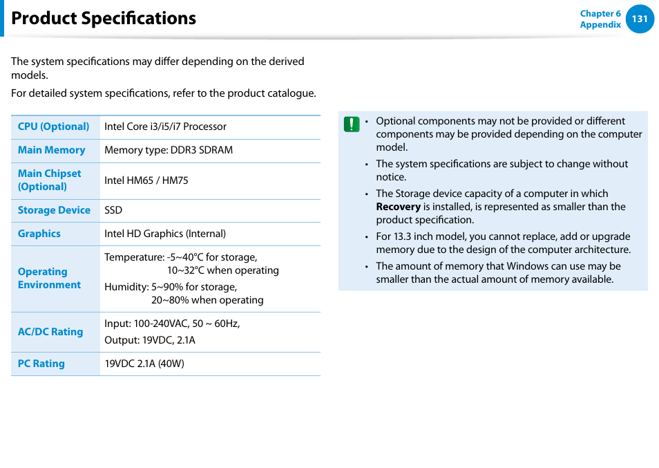 Product specifications | Samsung NP900X4D-A04US User Manual | Page 132 / 138