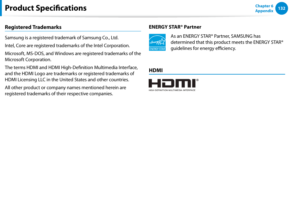 Product specifications | Samsung NP900X4D-A04US User Manual | Page 133 / 138