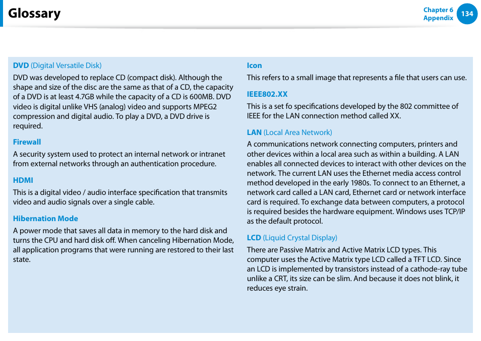 Glossary | Samsung NP900X4D-A04US User Manual | Page 135 / 138