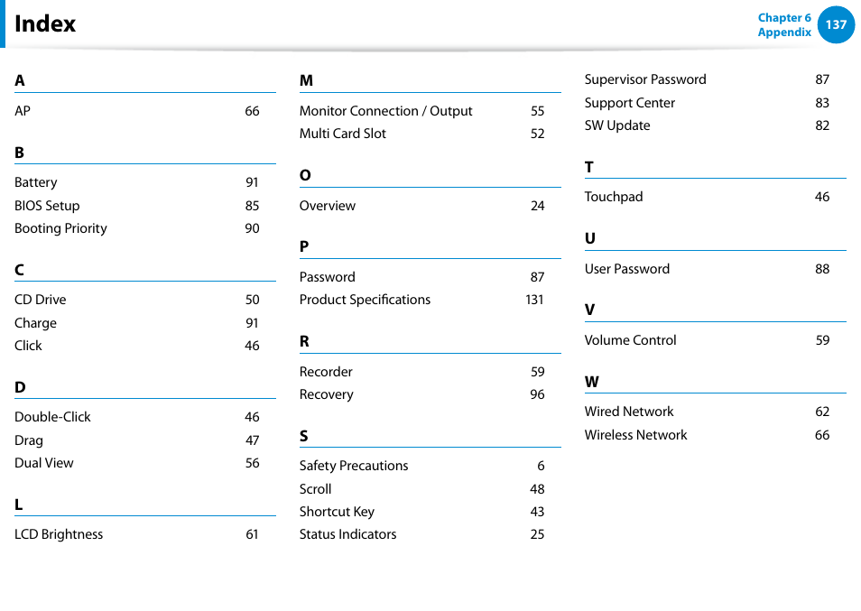 Index | Samsung NP900X4D-A04US User Manual | Page 138 / 138