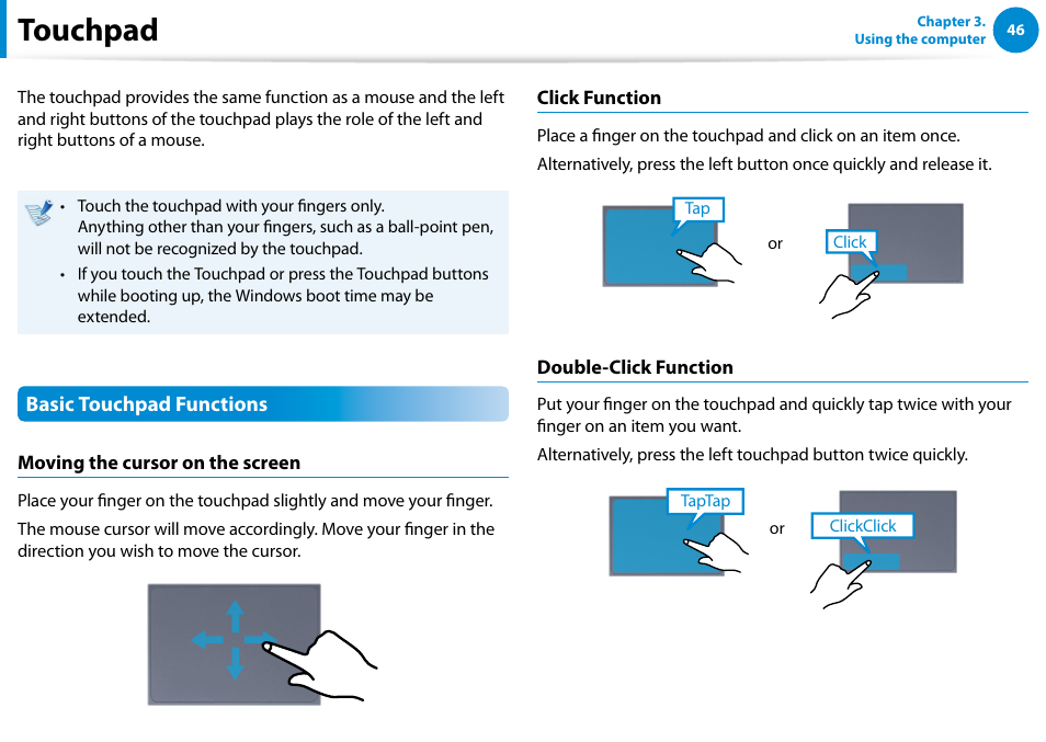 Touchpad | Samsung NP900X4D-A04US User Manual | Page 47 / 138