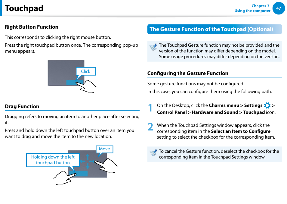 Touchpad | Samsung NP900X4D-A04US User Manual | Page 48 / 138