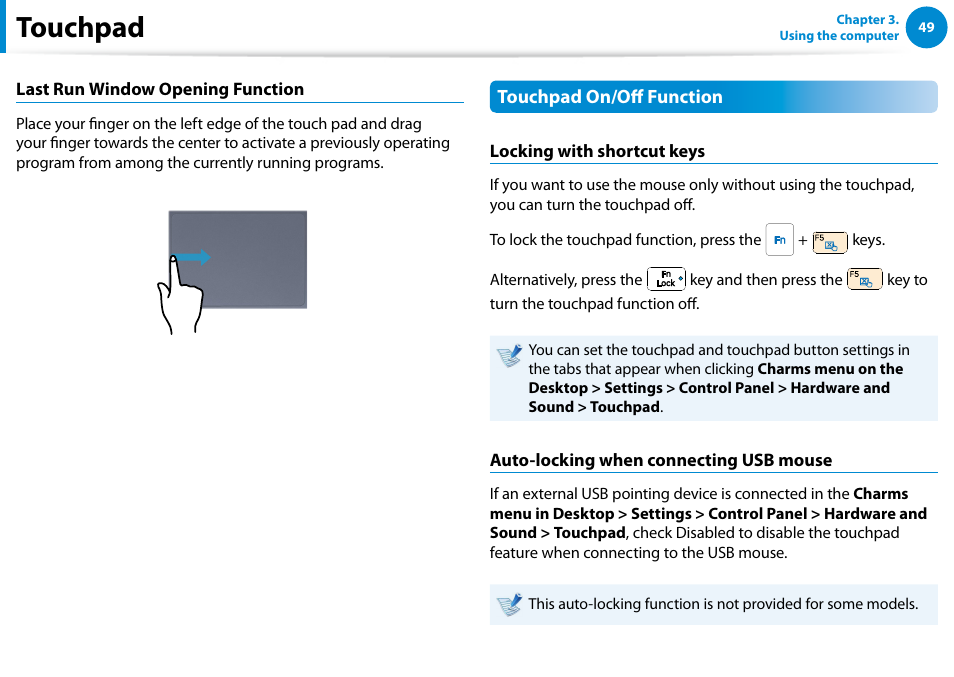 Touchpad | Samsung NP900X4D-A04US User Manual | Page 50 / 138
