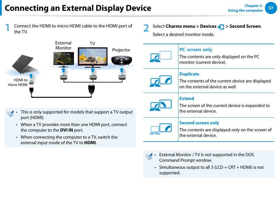 Connecting an external display device | Samsung NP900X4D-A04US User Manual | Page 58 / 138
