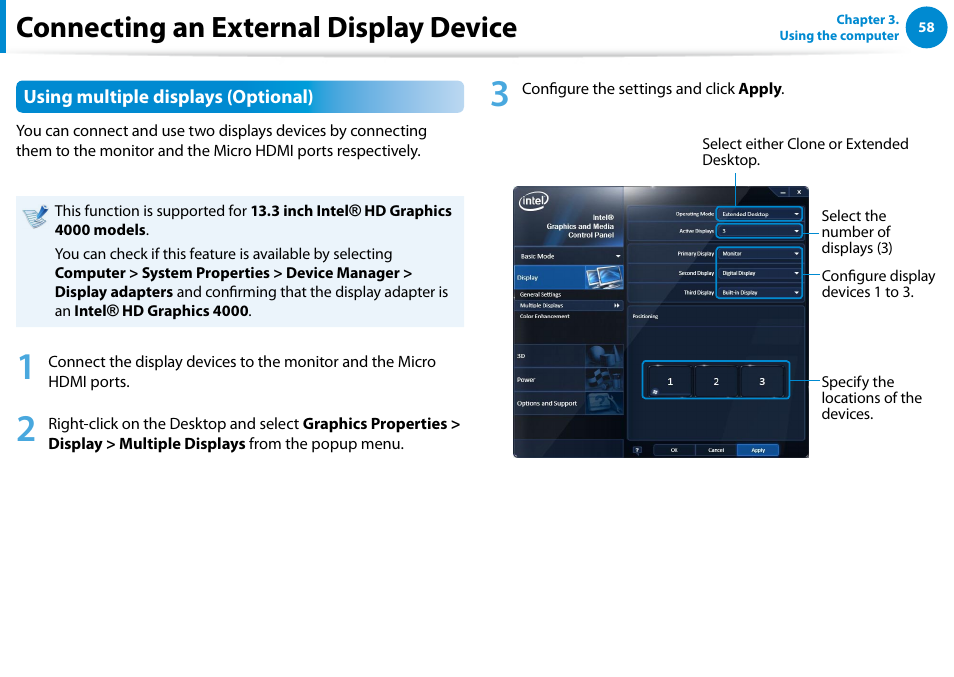 Connecting an external display device | Samsung NP900X4D-A04US User Manual | Page 59 / 138
