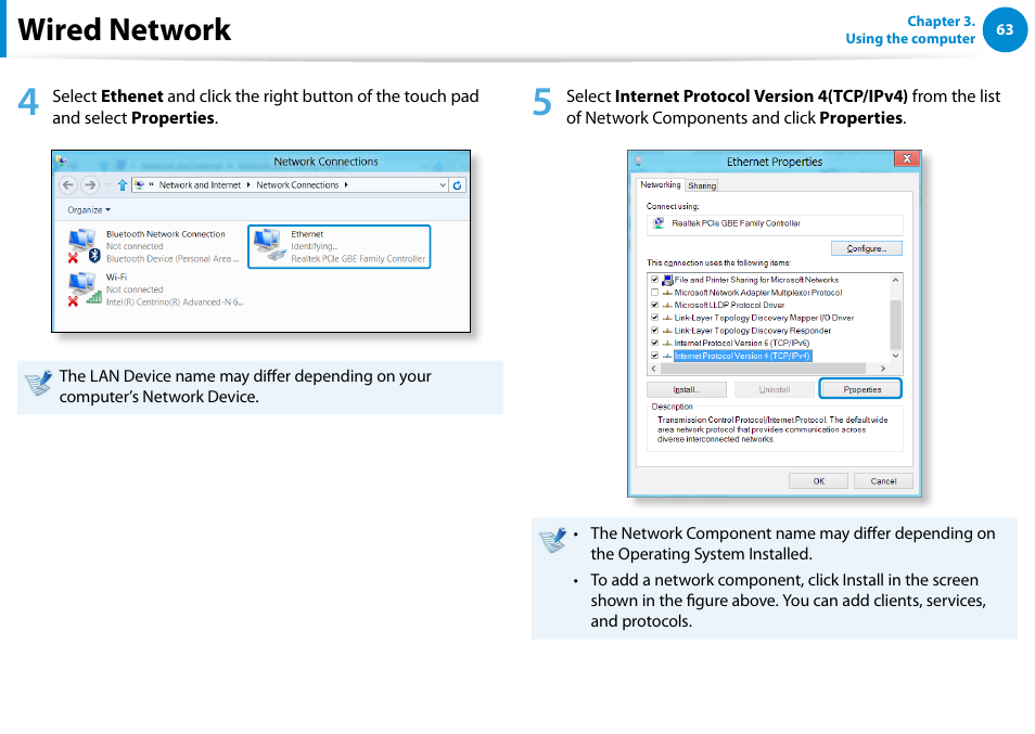 Wired network | Samsung NP900X4D-A04US User Manual | Page 64 / 138