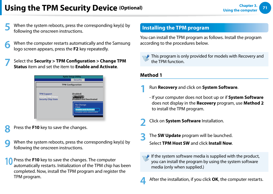 Using the tpm security device | Samsung NP900X4D-A04US User Manual | Page 72 / 138