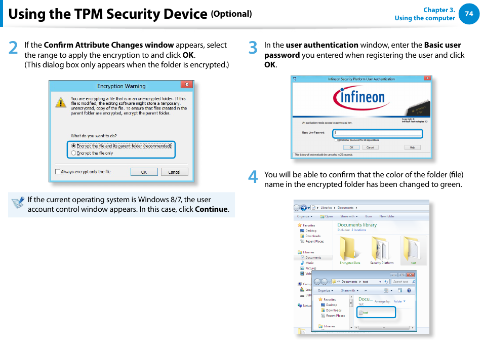 Using the tpm security device | Samsung NP900X4D-A04US User Manual | Page 75 / 138