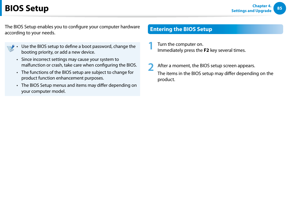 Bios setup | Samsung NP900X4D-A04US User Manual | Page 86 / 138