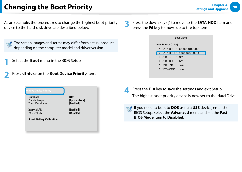 Changing the boot priority | Samsung NP900X4D-A04US User Manual | Page 91 / 138