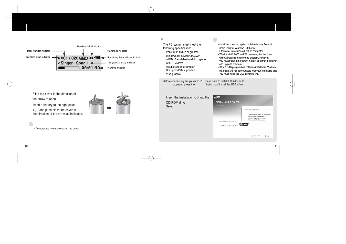 Connection to computer, Connecting the player to pc, Connecting the player to pc location of controls | Samsung YP-T6X-XAP User Manual | Page 6 / 29
